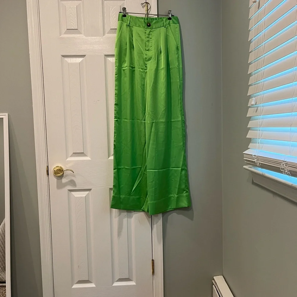 Hayes Trouser - Vibrant Green Satin Pants SMYM NWT Pants ONLY